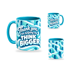 Think Bigger Mug – 320ml, Teal ceramic mug, opposite-side of the Teacher’s Day artwork