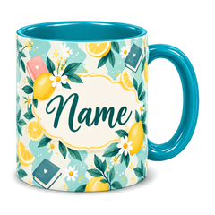 Tiffany Lemon Lessons Teacher Mug, teal – handle on the right, Name