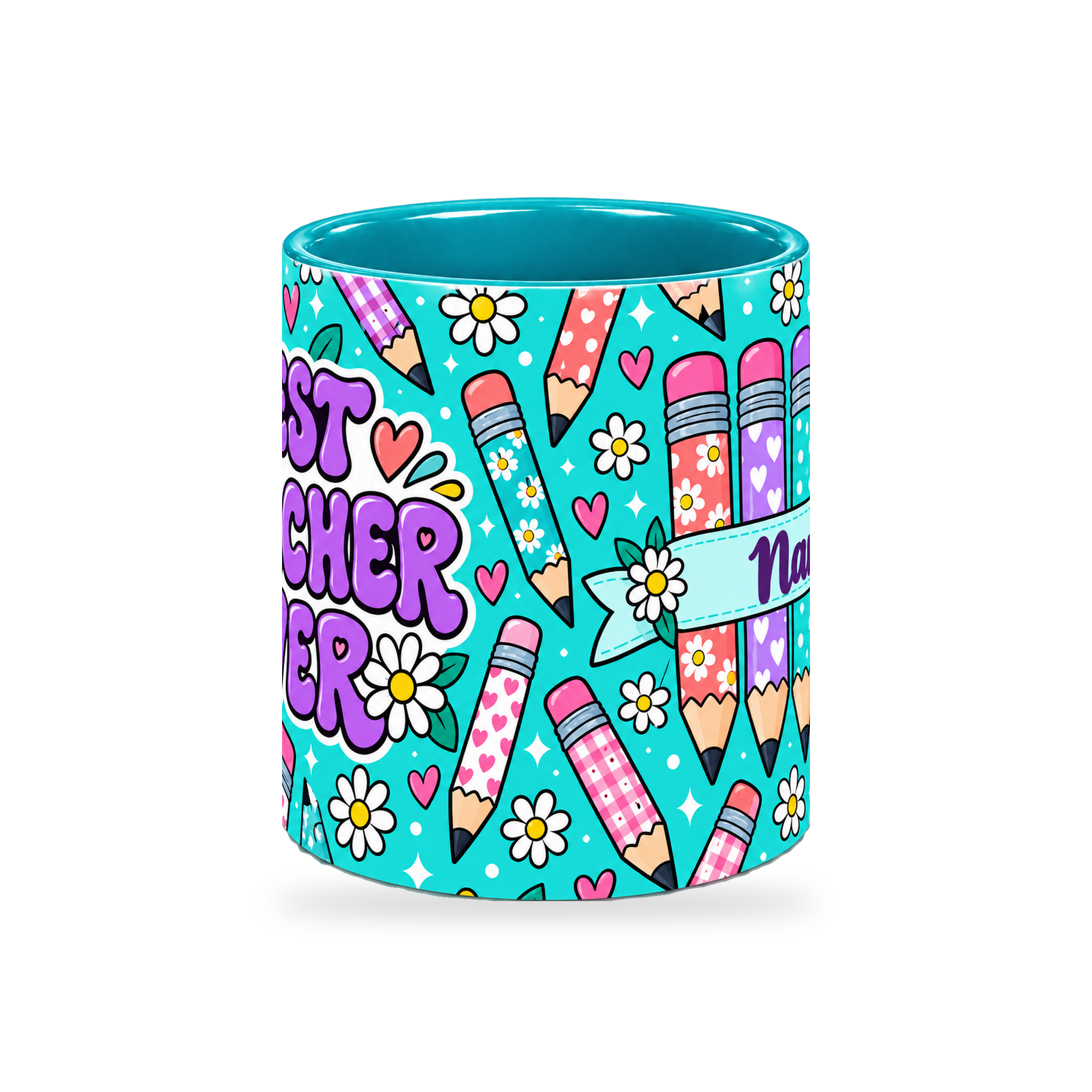 Tiffany Pencil Parade Teacher Mug – 320ml — center view on a transparent background