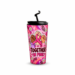 Together in Pink Pinktober Tumbler – 480ml, open flip-spout lid view