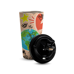 Travel Doodles 480ml Tumbler by Fann Bliss — open tumbler with lid beside it