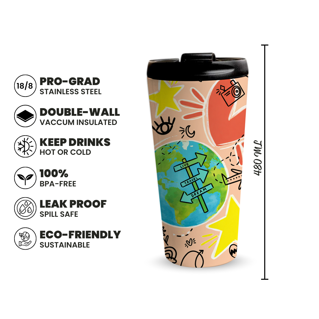 Travel Doodles 480ml Tumbler by Fann Bliss — 480ml capacity and key features