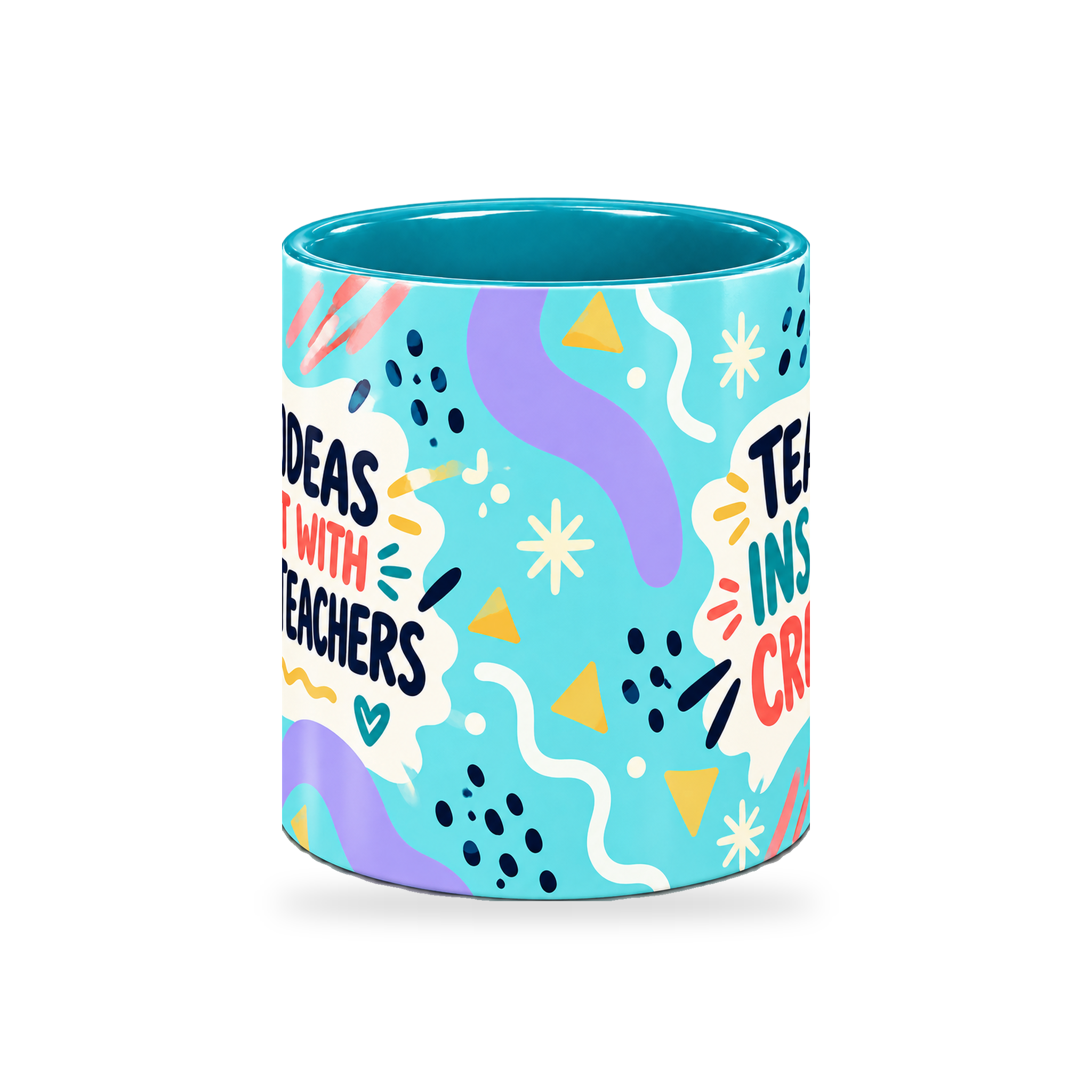 Turquoise Bright Ideas Teacher Mug – 320ml — center view on a transparent background