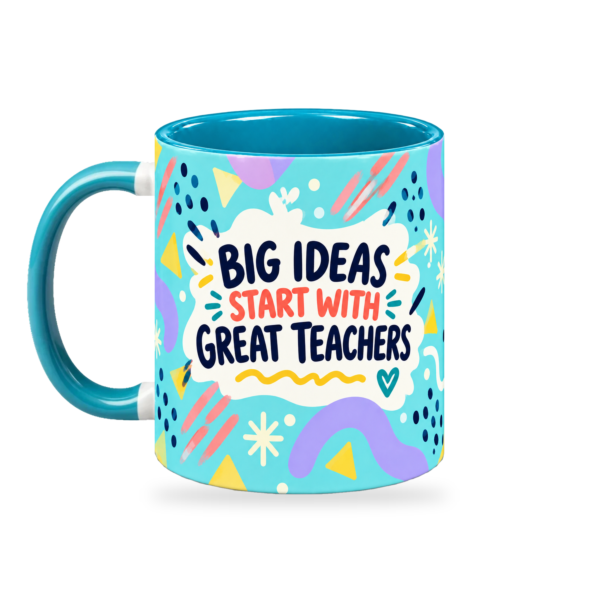 Turquoise Bright Ideas Teacher Mug – 320ml — left view on a transparent background