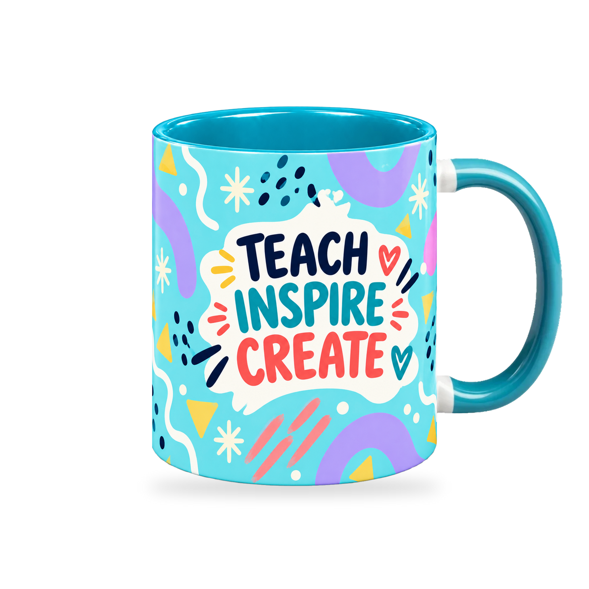 Turquoise Bright Ideas Teacher Mug – 320ml — right view on a transparent background