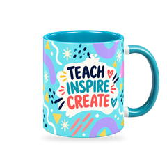 Turquoise Bright Ideas Teacher Mug – 320ml — right view on a transparent background