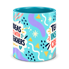 Turquoise Bright Ideas Teacher Mug, teal – centre view of the full-wrap pattern
