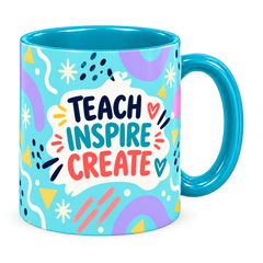 Turquoise Bright Ideas Teacher Mug, teal – handle on the right, TEACH INSPIRE CREATE