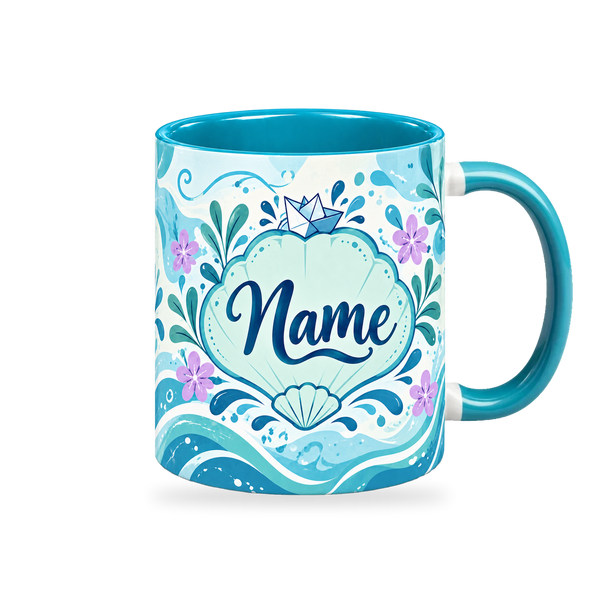 Turquoise Ripple Effect Teacher Mug – 320ml, right view on a transparent background