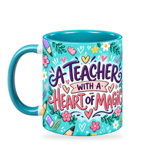 Turquoise Stationery Pocket Teacher Mug – 320ml — left view on a transparent background