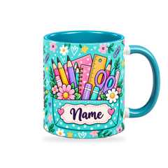 Turquoise Stationery Pocket Teacher Mug – 320ml — right view on a transparent background