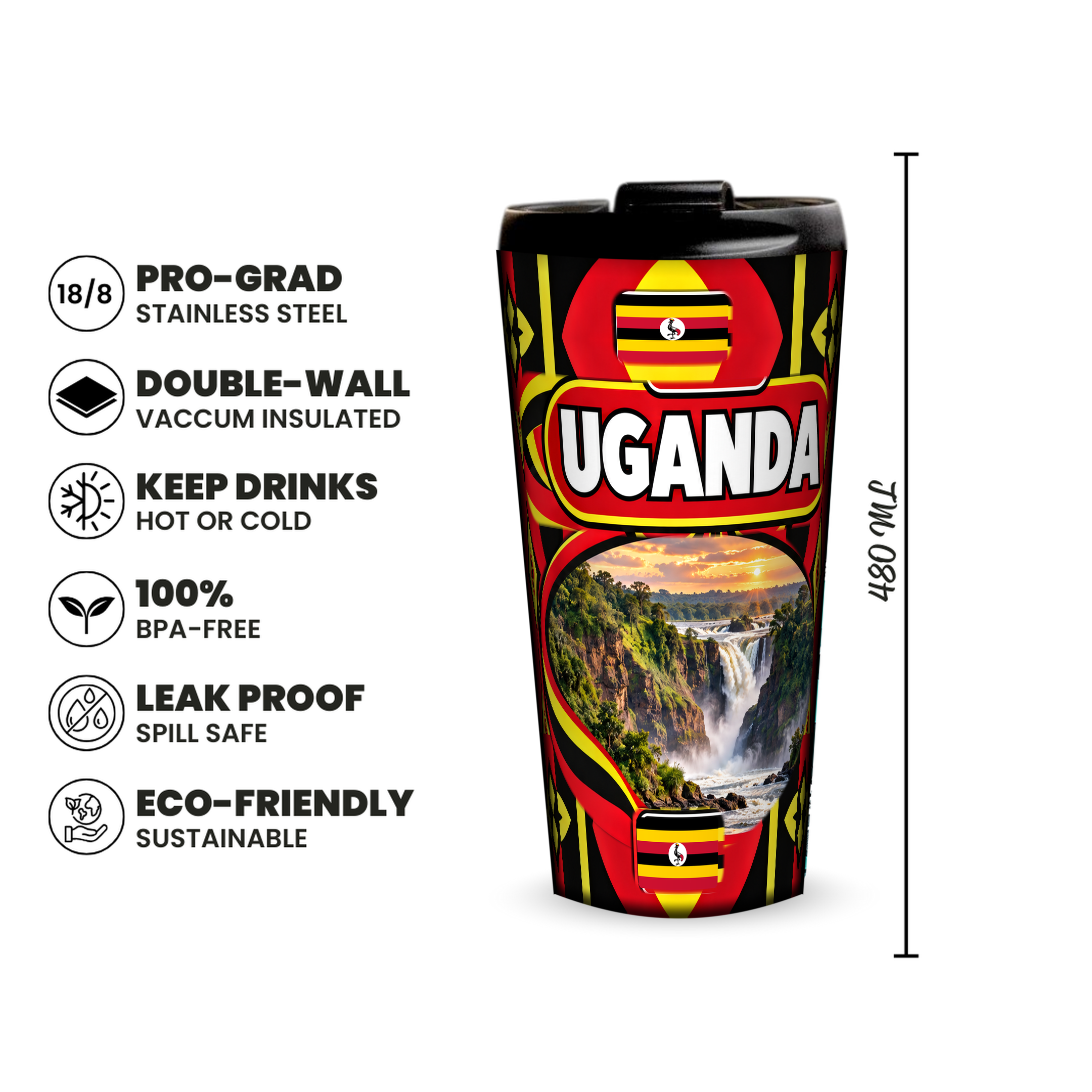 Uganda 480ml insulated tumbler features and size
