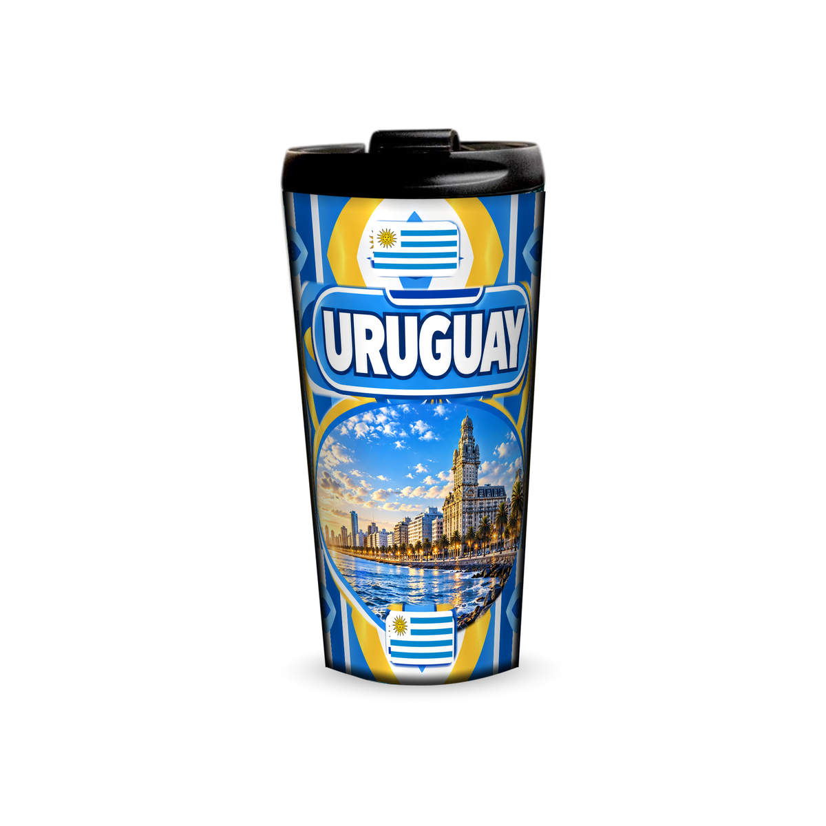 Uruguay 480ml tumbler front view with country design