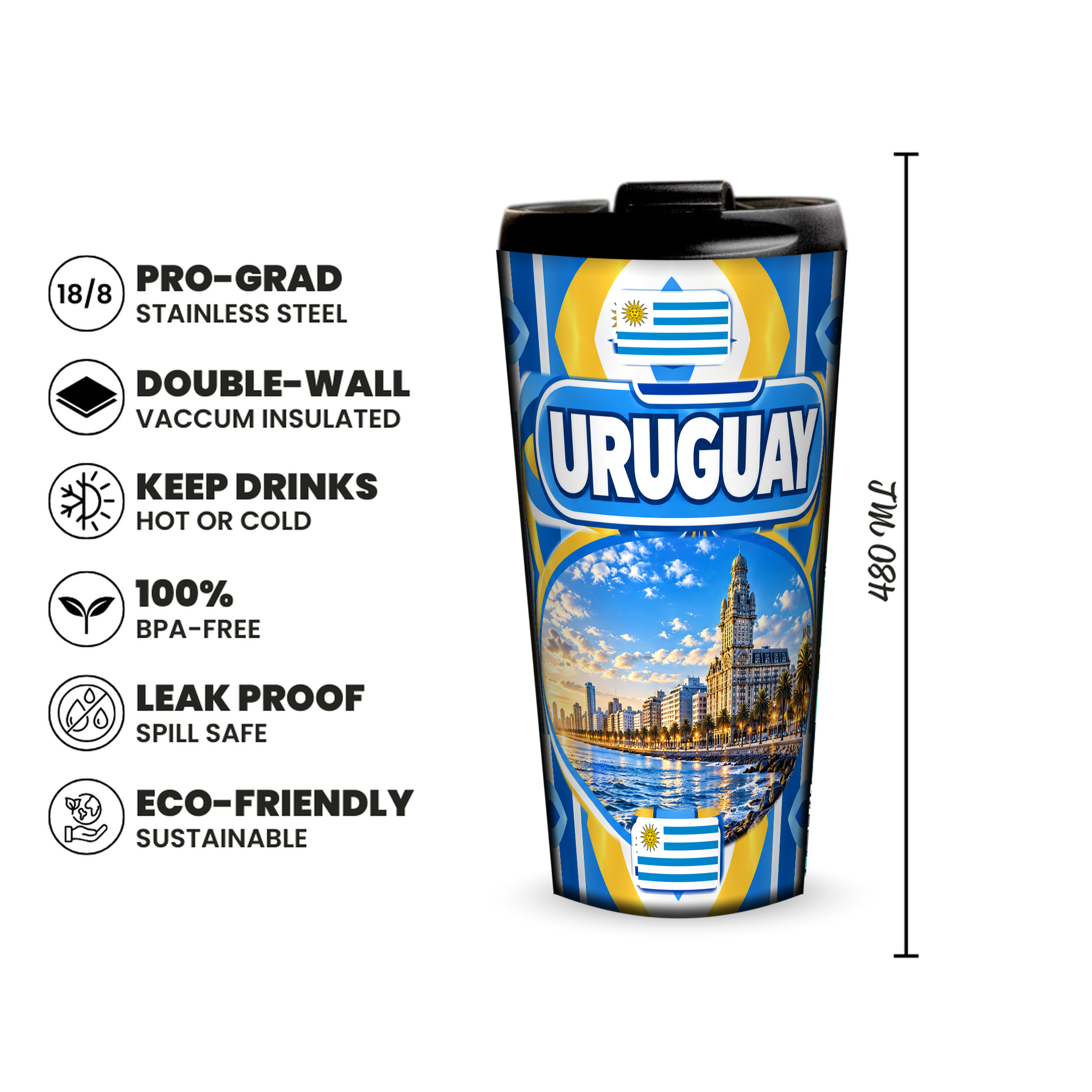Uruguay 480ml insulated tumbler features and size