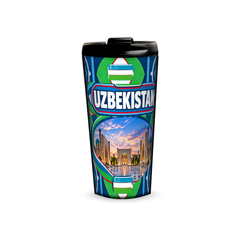 Uzbekistan 480ml tumbler front view with country design