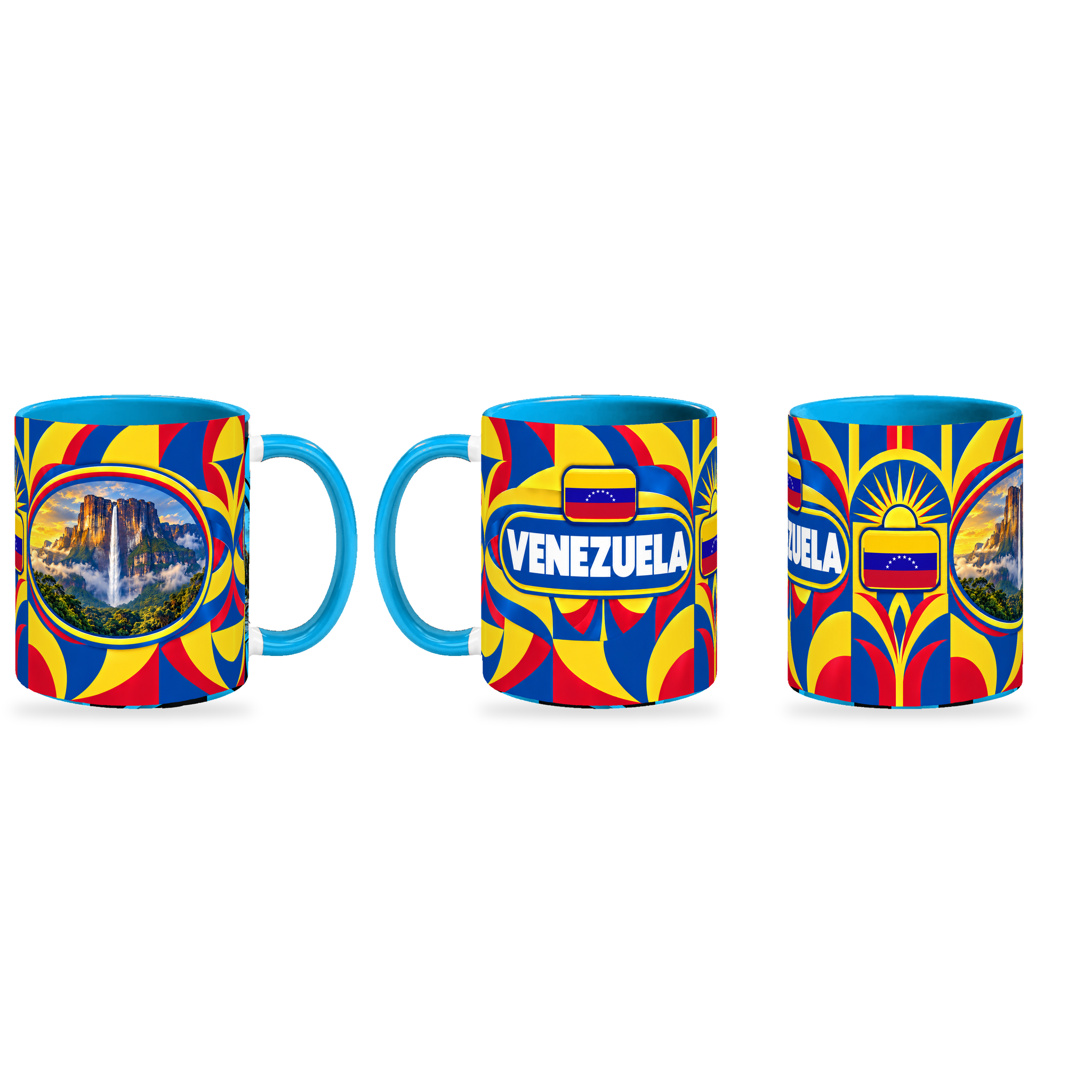 Venezuela Mug – 320ml — three matching angles together on white with a soft shadow