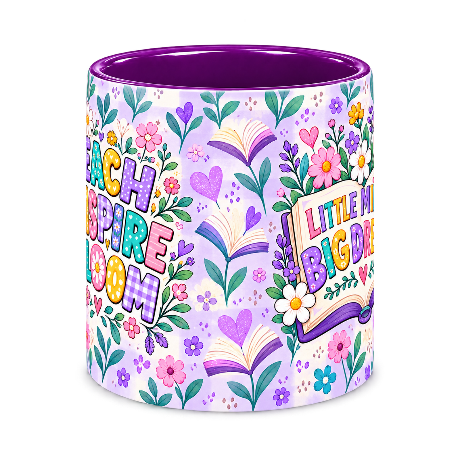 Violet Book Garden Teacher Mug, purple – centre pattern view