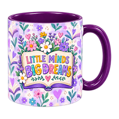 Violet Book Garden Teacher Mug, purple – right handle view: Little Minds Big Dreams