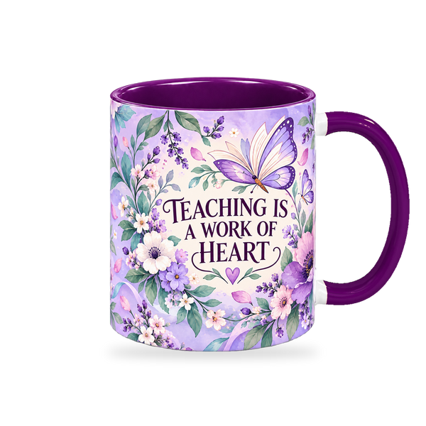 Violet Butterfly Lessons Teacher Mug – 320ml, right view on a transparent background