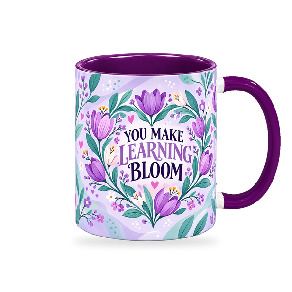 Violet Tulip Thank You Teacher Mug – 320ml, right view on a transparent background