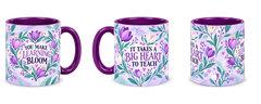 Violet Tulip Thank You Teacher Mug, purple – right, left and centre views side by side