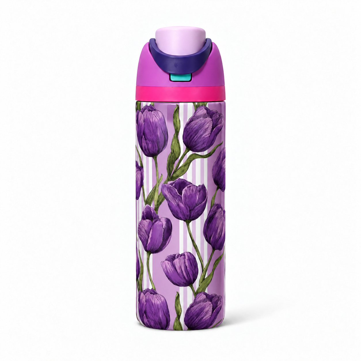 Violet Tulips Free Sip Bottle 720ML with Purple-Blue lid - full wrap bottle