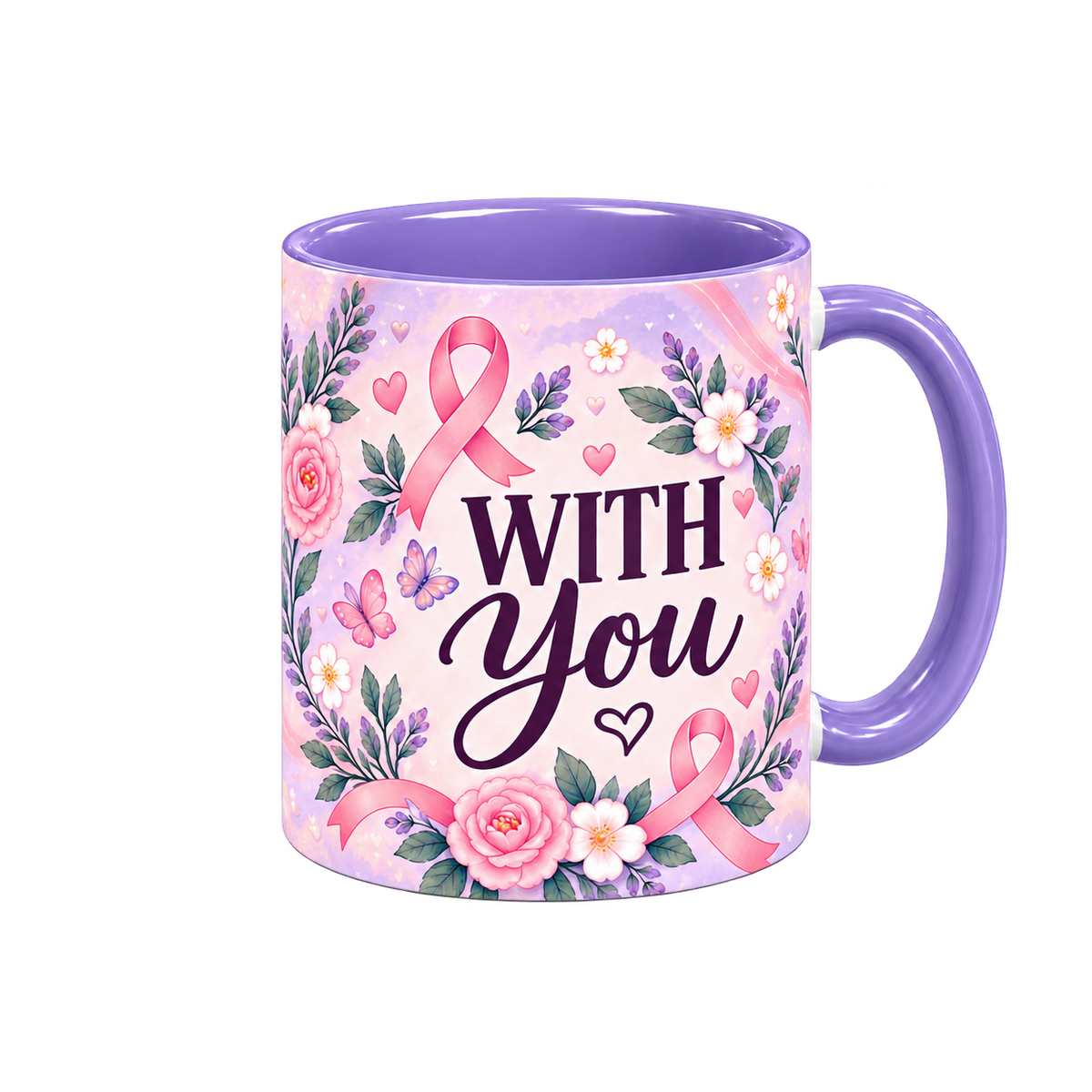 With You Always Pinktober Mug – Light Purple, 320ml, right handle view