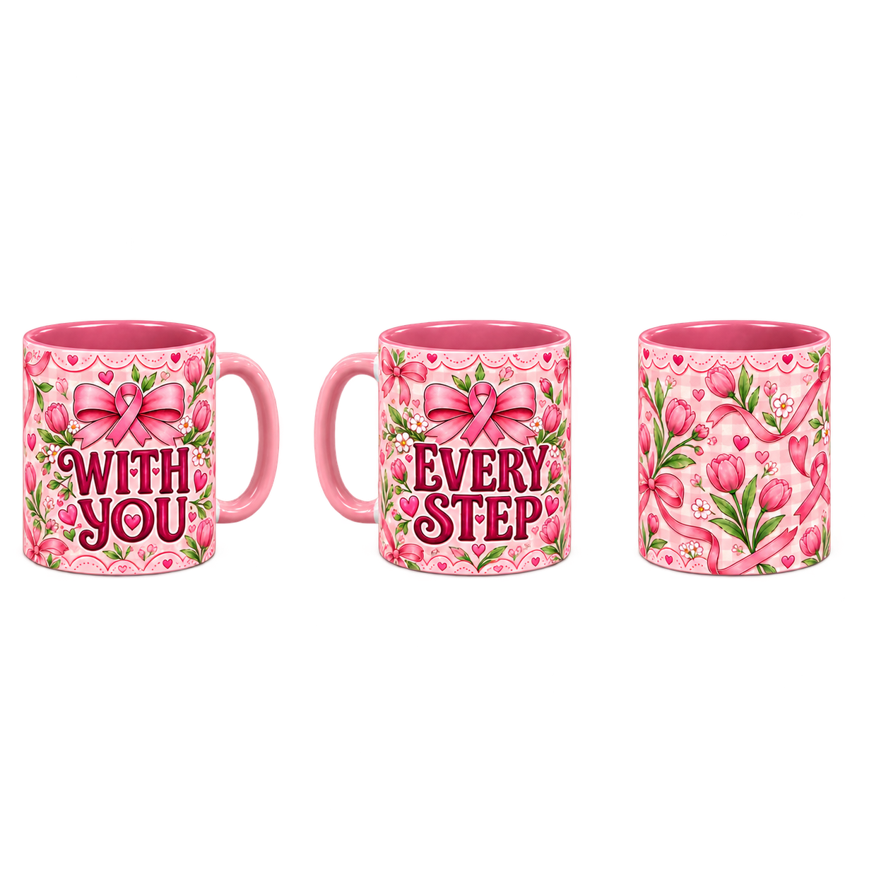 With You Pinktober Mug – Pink, 320ml, three-view overview