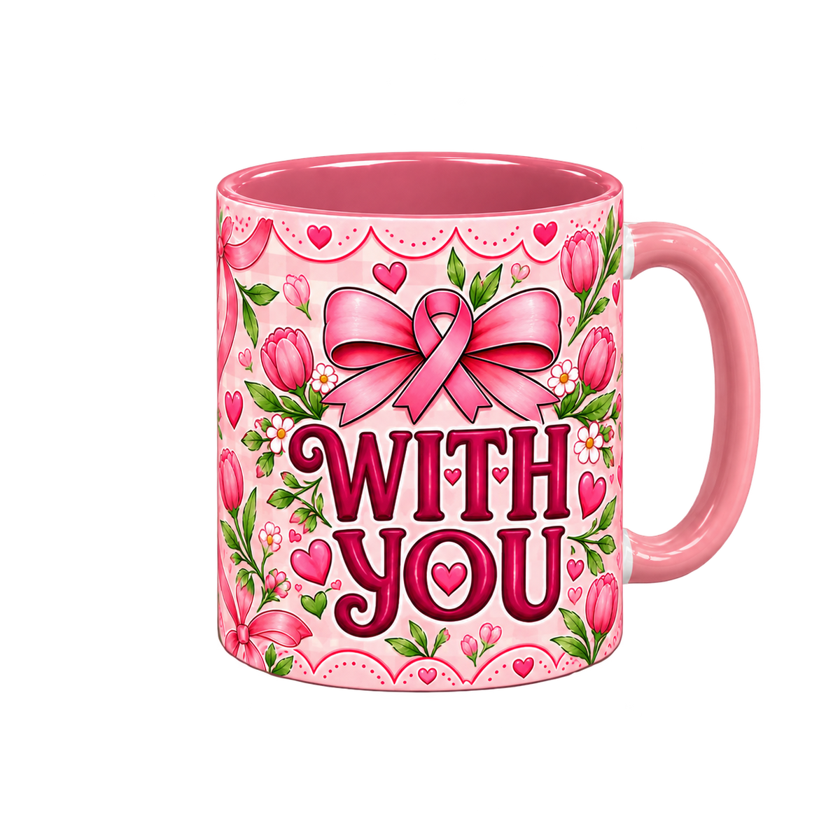 With You Pinktober Mug – Pink, 320ml, right handle view