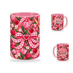 Work Of Heart Mug – 320ml, Pink ceramic mug, centre-pattern of the Teacher’s Day artwork