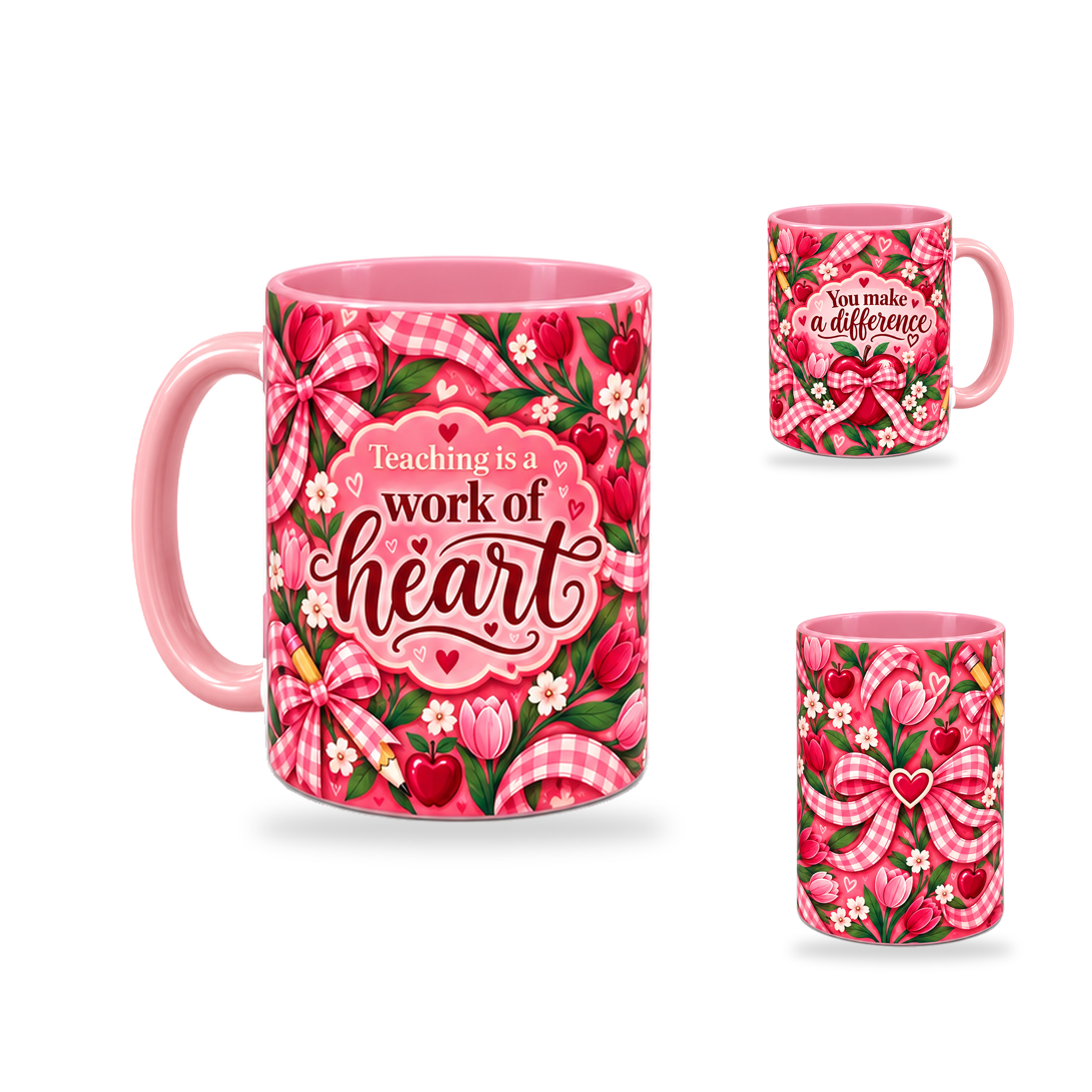Work Of Heart Mug – 320ml, Pink ceramic mug, opposite-side of the Teacher’s Day artwork