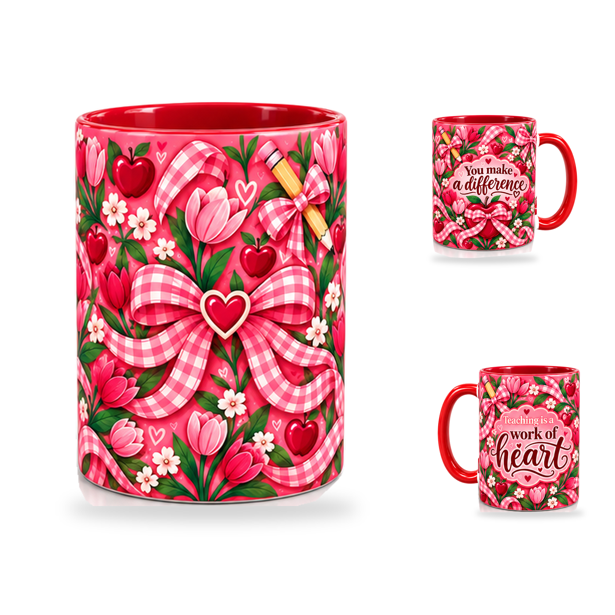 Work Of Heart Mug – 320ml, Red ceramic mug, centre-pattern of the Teacher’s Day artwork