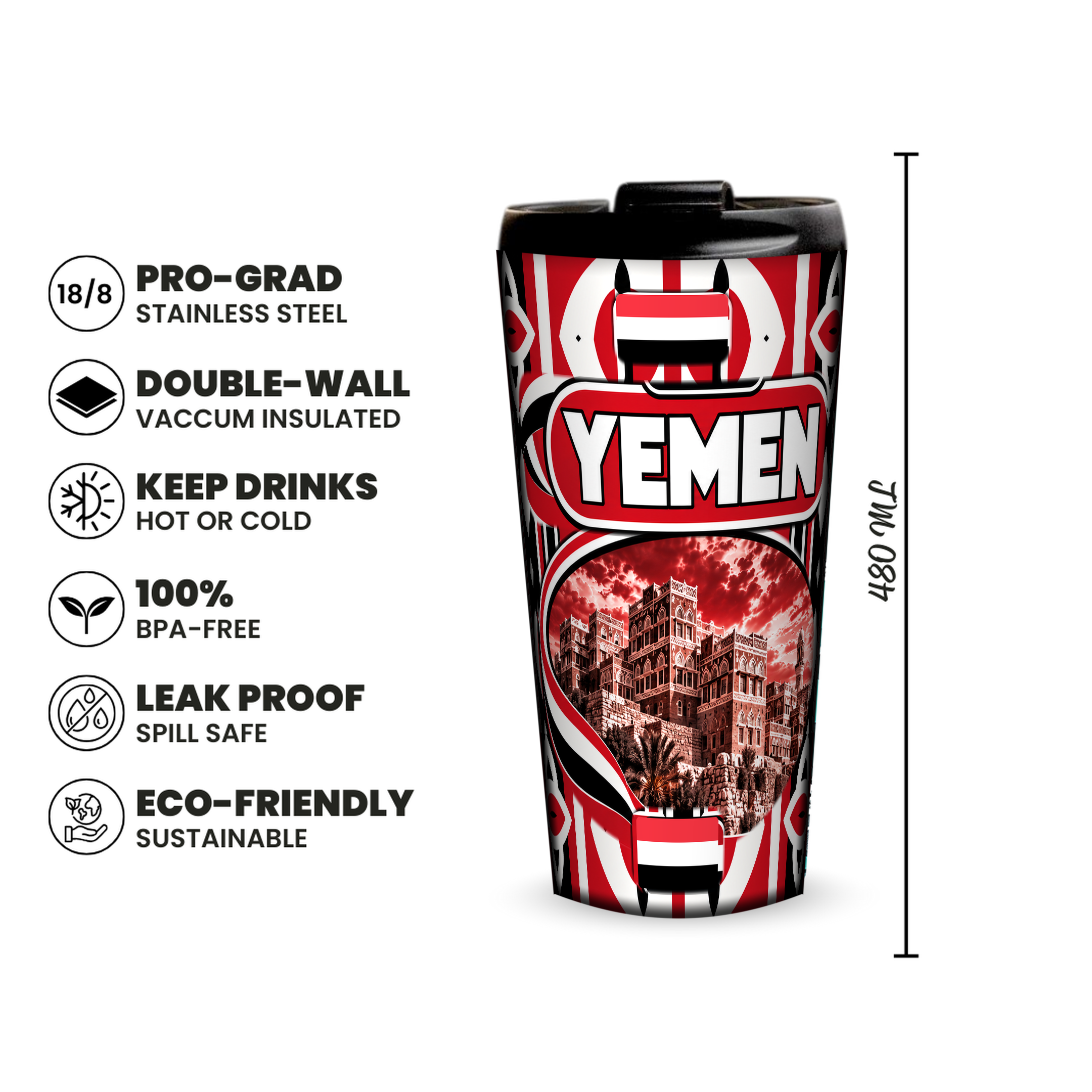 Yemen 480ml insulated tumbler features and size